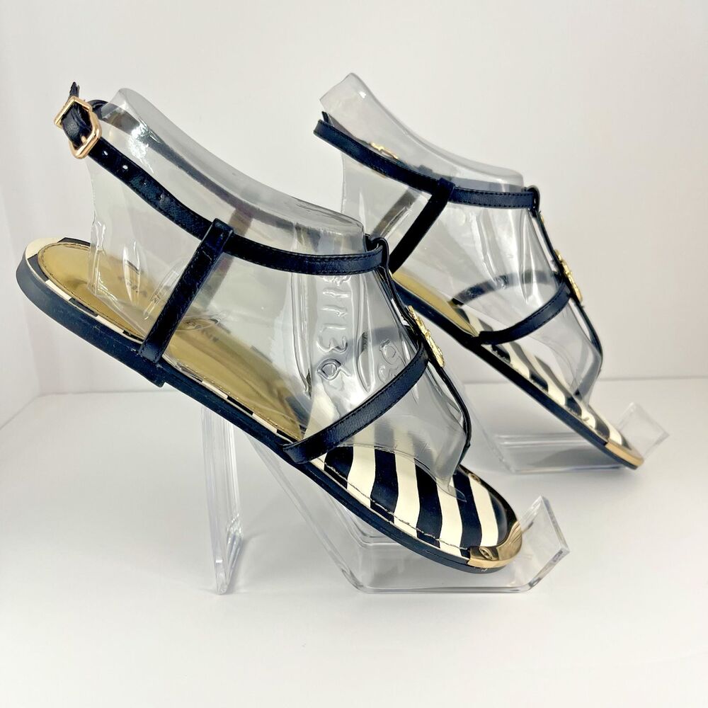 NEW Gianni Bini Open Toe Strappy Thong Sandals 6.5 Nautical Beach Black White - Picture 3 of 6